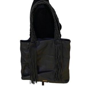 Rebecca Minkoff Bag Black Leather
Tote Braided Shoulder Straps Purse 12"x14"x2"